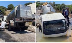Ana isale hattı patladı, tanker çukura düştü