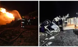 Devrilen TIR alev aldı, şoför feci şekilde can verdi