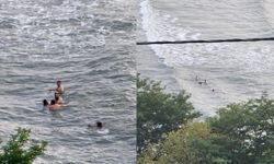 Korku dolu anlar: Dalgalarla mücadelede insan zinciri!
