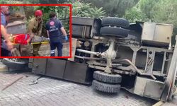 Yokuştan inen akaryakıt yüklü tanker devrildi