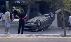 Ağaca çarpan otomobil takla attı, yaya ezilmekten son anda kurtuldu