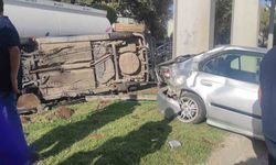 Otomobille çarpışan araç takla atarak durabildi