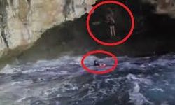Dalgalardan kaçan ikili mağarada mahsur kaldı: Film gibi operasyonla kurtarıldılar!