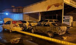 Sanayi sitesinde korkutan kundaklama: 5 araç alevlere teslim oldu!