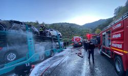 Araç yüklü tır alev alev yandı: Araçlar hurdaya döndü!