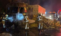 Taş yünü yüklü tır alev alev yandı: Trafik kilitlendi!