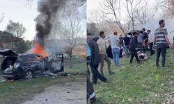 Feci kaza: Ağaçla çarpışan cip alev aldı, 1 kişi hayatını kaybetti