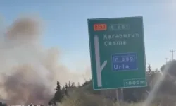 İzmir-Çeşme Otoyolu Urla Kavşağı yolunda yangın