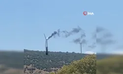 İzmir'de rüzgar türbininde çıkan yangına helikopterle müdahale