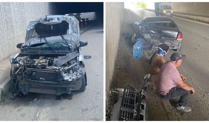 Alt geçitte kaza: 2 otomobil çarpıştı, 4 yaralı