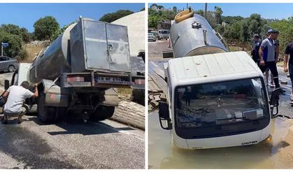 Ana isale hattı patladı, tanker çukura düştü