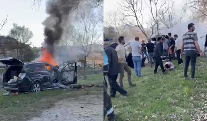 Feci kaza: Ağaçla çarpışan cip alev aldı, 1 kişi hayatını kaybetti