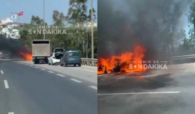 İzmir'de seyir halindeki araç alev alev yandı