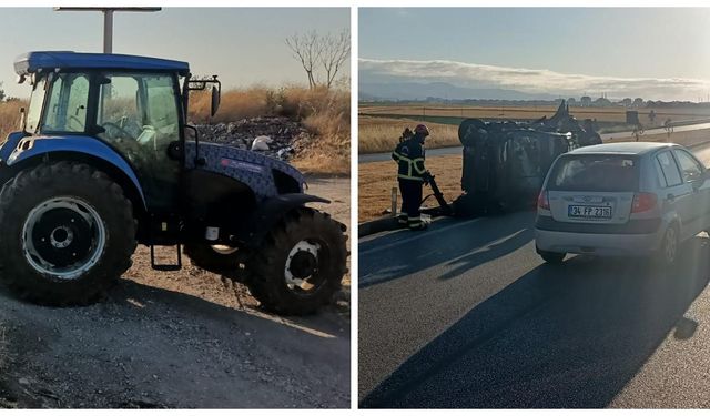 Feci kaza: Traktörle çarpışan araç devrildi, 1 ölü, 4 yaralı