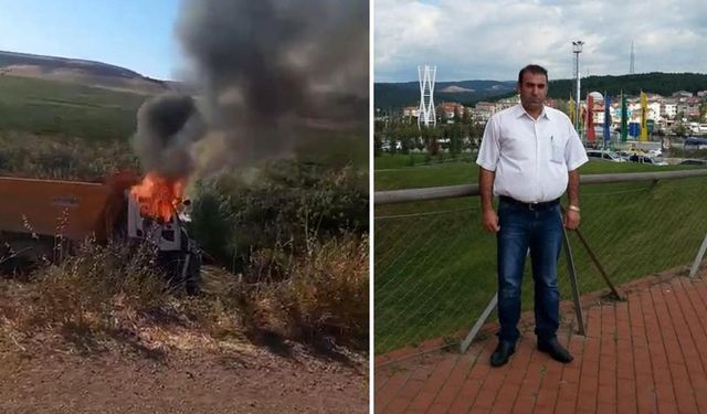 Devrilen kamyonun sürücüsü yanarak can verdi