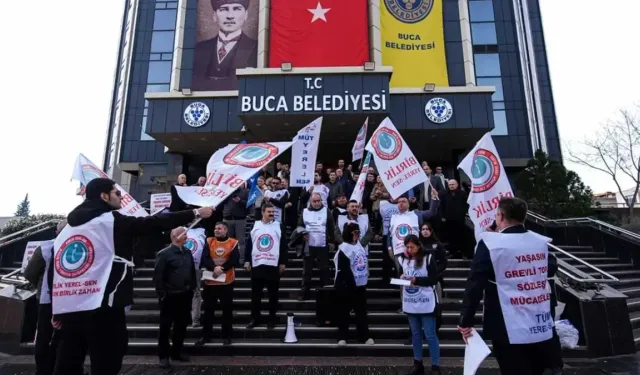 Buca Belediyesi'nde alacakları ödenmeyen memurlar eylemde