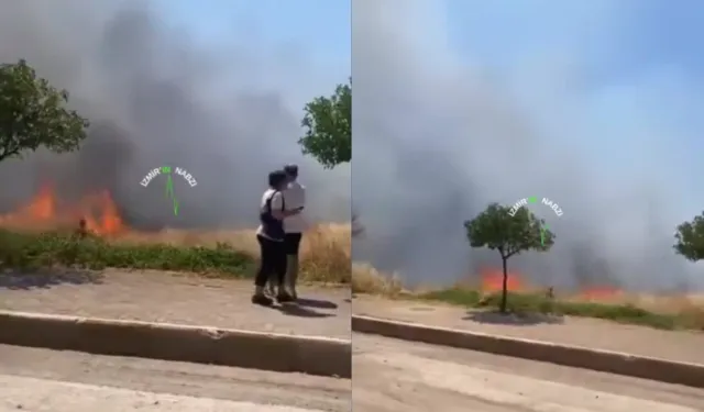 Balçova'da otluk alanda çıkan yangın yerleşim yerlerine yaklaştı