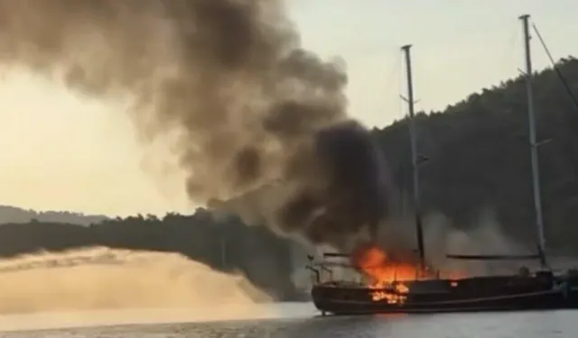 Göcek’te Princess Alize teknesi yandı: 8 kişi tahliye edildi, tekne battı