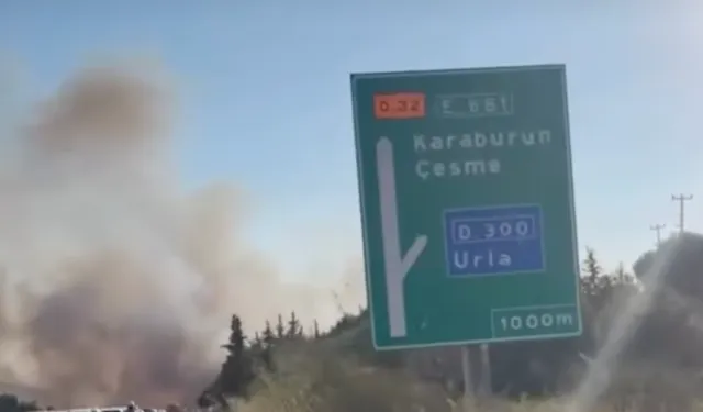 İzmir-Çeşme Otoyolu Urla Kavşağı yolunda yangın
