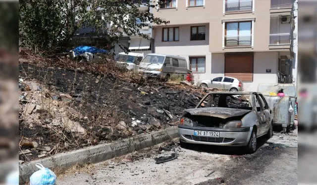 Karabağlar'da otluk alanda çıkan yangın 2 araca zarar verdi