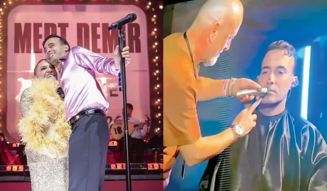 Mert Demir sahnede bıyıklarını kestirdi, o anlar dev ekrana yansıdı
