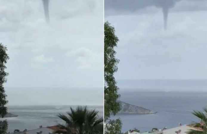 Antalya'da korkutan görüntü! Kaş açıklarında aynı anda 3 hortum oluştu