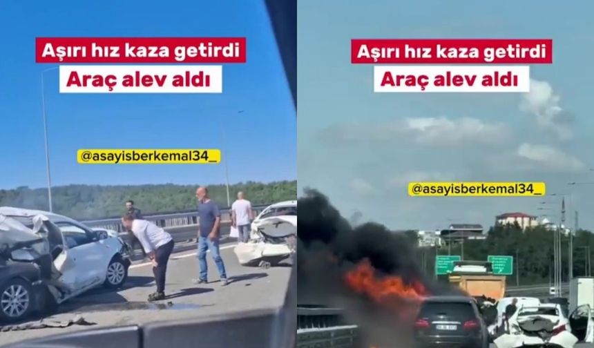 Aşırı hız sonucu zincirleme kaza meydana geldi: 1 araçta yangın çıktı
