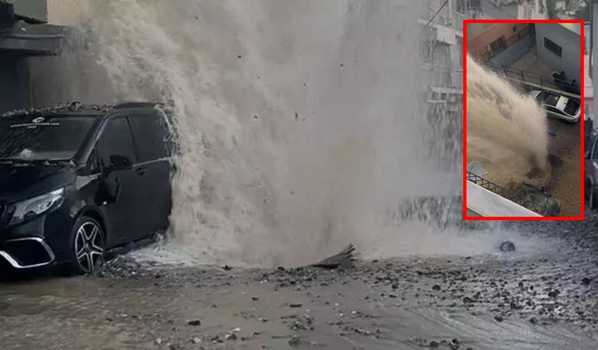 İsale hattı patladı 4 otomobil hasar gördü