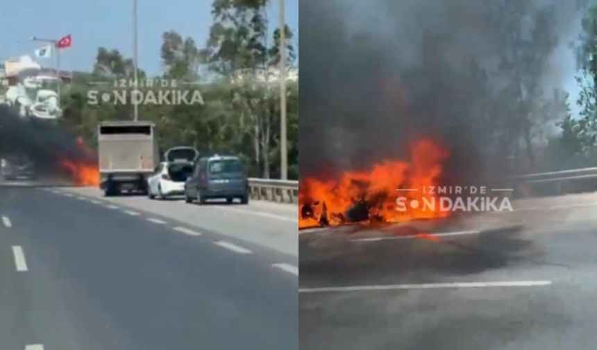 İzmir'de seyir halindeki araç alev alev yandı
