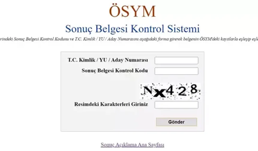 ÖSYM sonuç belgesi kontrol kodu nedir?