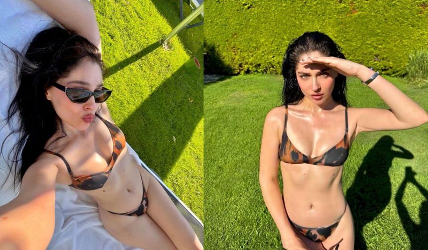 Cemre Baysel tatil sezonunu açtı, leopar bikinisine beğeni yağdı