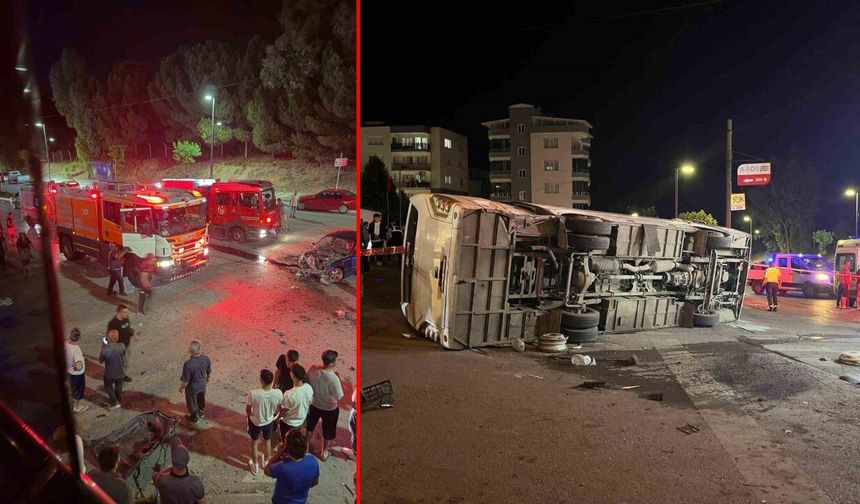 İzmir'de servis otobüsü ile otomobilin çarpıştığı kazada 4 kişi yaralandı