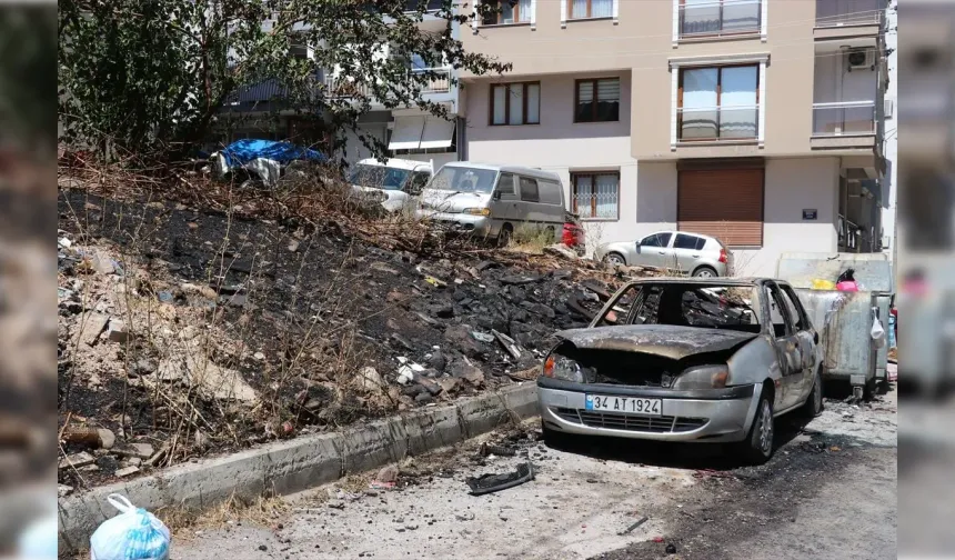 Karabağlar'da otluk alanda çıkan yangın 2 araca zarar verdi