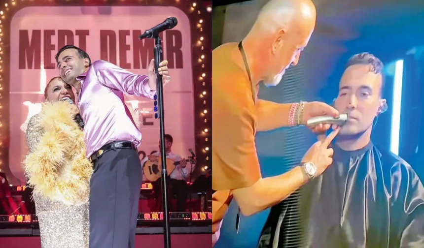 Mert Demir sahnede bıyıklarını kestirdi, o anlar dev ekrana yansıdı