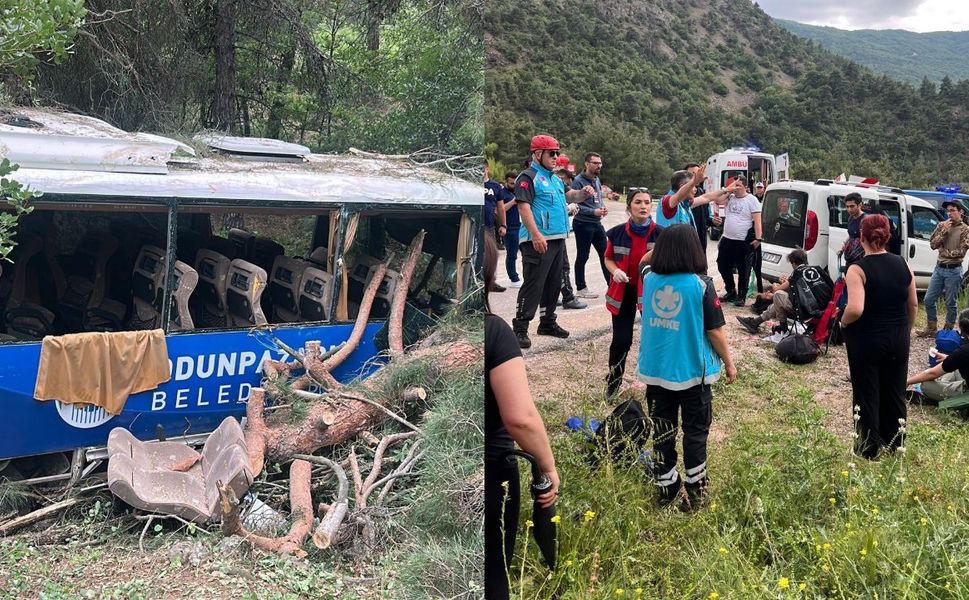 Gözetmenlerini taşıyan midibüs, şarampole yuvarlandı: Çok sayıda yaralı var!