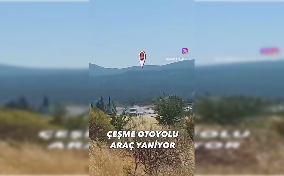 Çeşme otoyolunda araç alev aldı, trafik kilitlendi