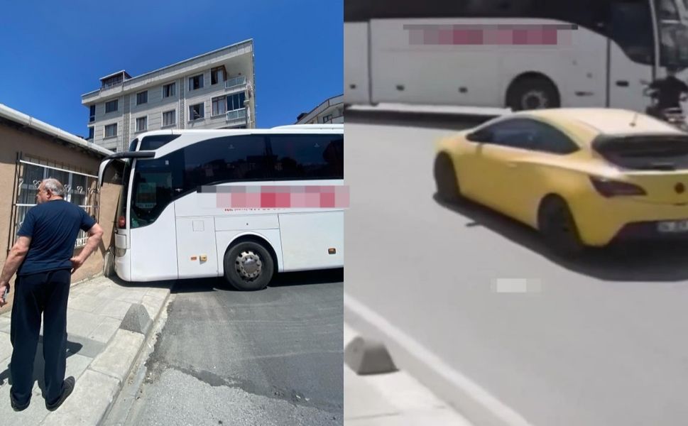 Freni boşalan yolcu otobüsü kayarak gecekonduya çarptı