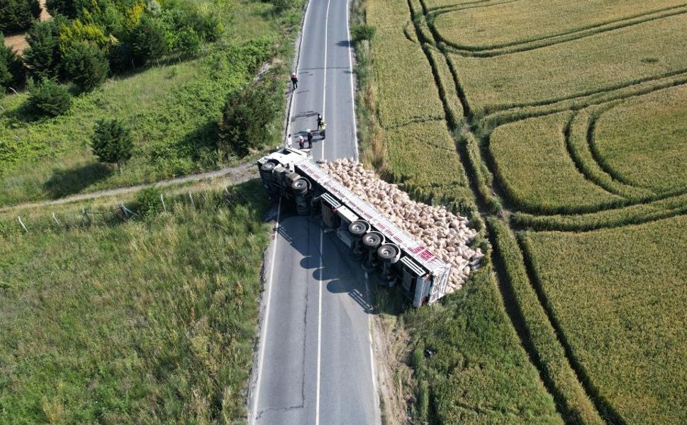 Patates yüklü tır devrildi: Tonlarca patates tarlaya saçıldı, yol trafiğe kapatıldı