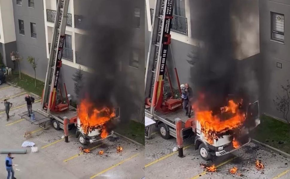 Taşıma sırasında korkutan yangın: Vinç bir anda alev aldı, zamanla yarış başladı!