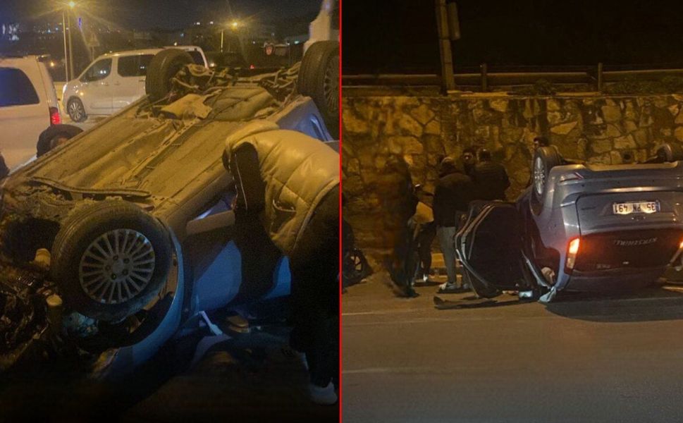 İzmir Konak'ta otomobil ters döndü: 4 kişi yaralandı