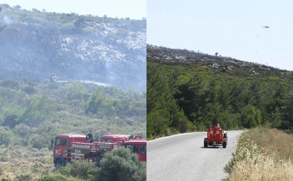 Urla'da makilik alanda yangın: Ekipler havadan ve karadan müdahale etti