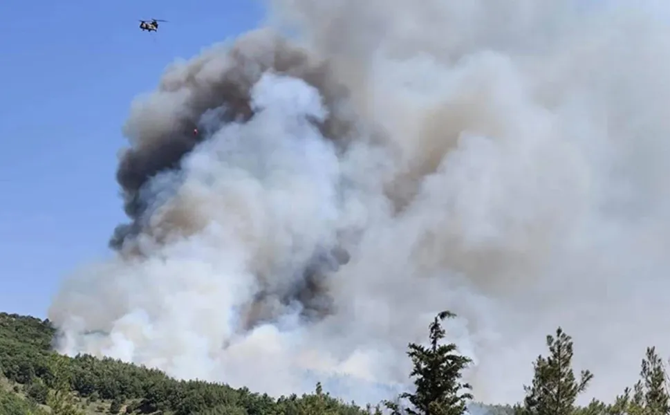 İzmir'de çöplükten makilik alana sıçrayan yangına müdahale ediliyor
