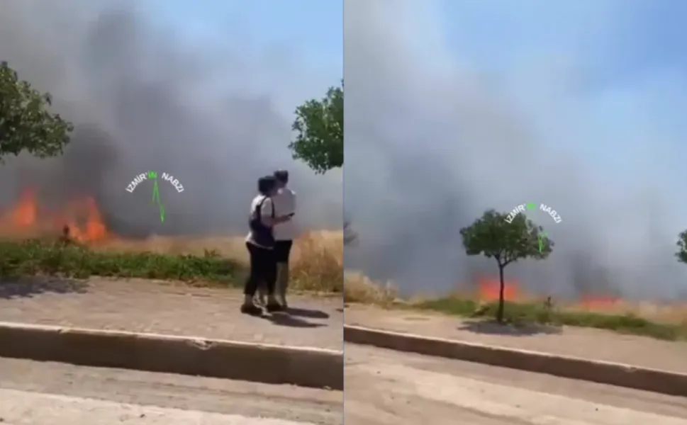 Balçova'da otluk alanda çıkan yangın yerleşim yerlerine yaklaştı