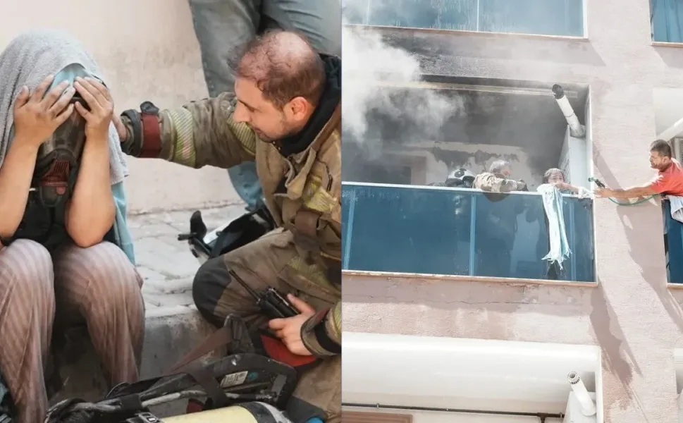 İzmir'de 3 katlı binada yangın! 10 kişi kurtarıldı