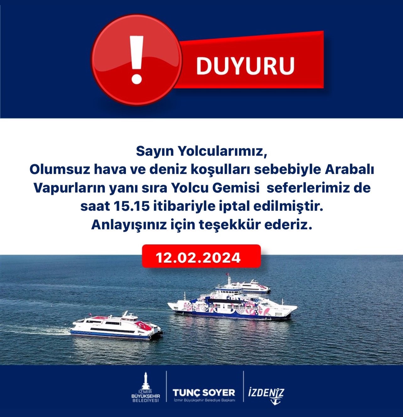 Izdeniz Duyurdu Izmirde Vapur Seferleri Iptal (1)
