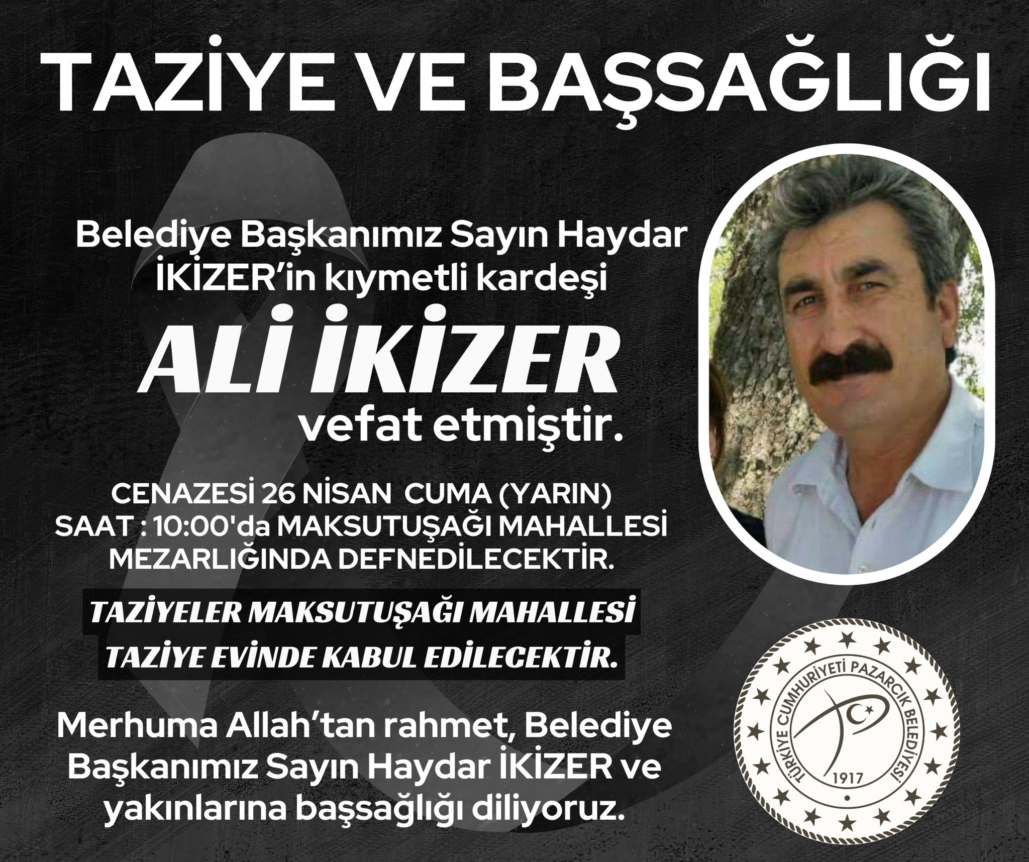 Pazarcik Belediye Baskani Haydar Ikizlerin Abisi Ali Ikizler yeni bakış