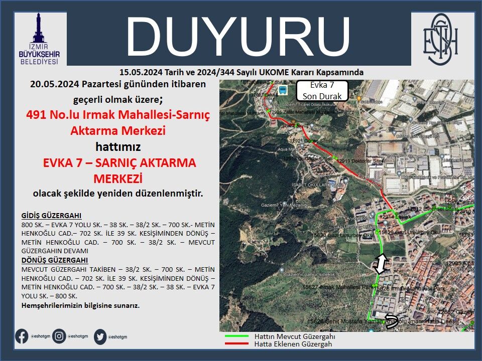 491 No.lu Hat Güzergah Değişikliği