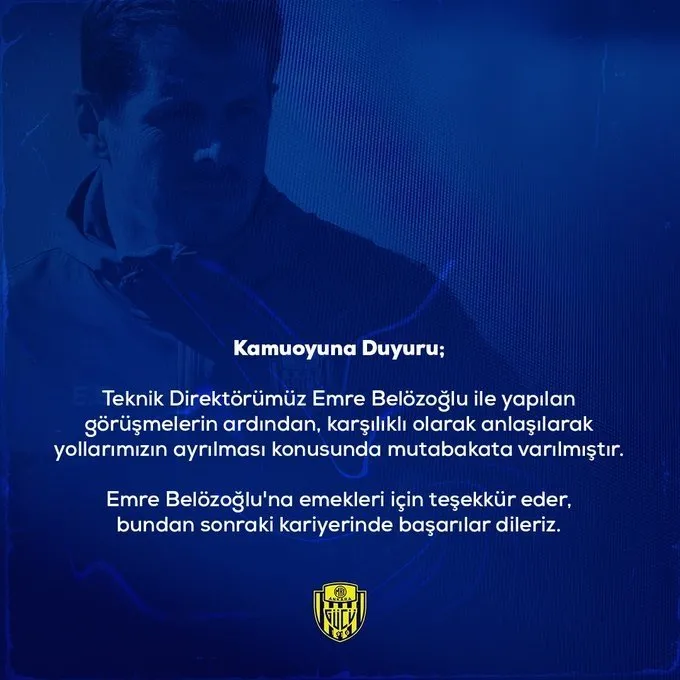 Ankaragücü, Emre Belözoğlu Ile Yollarını Ayırdığını Açıkladı