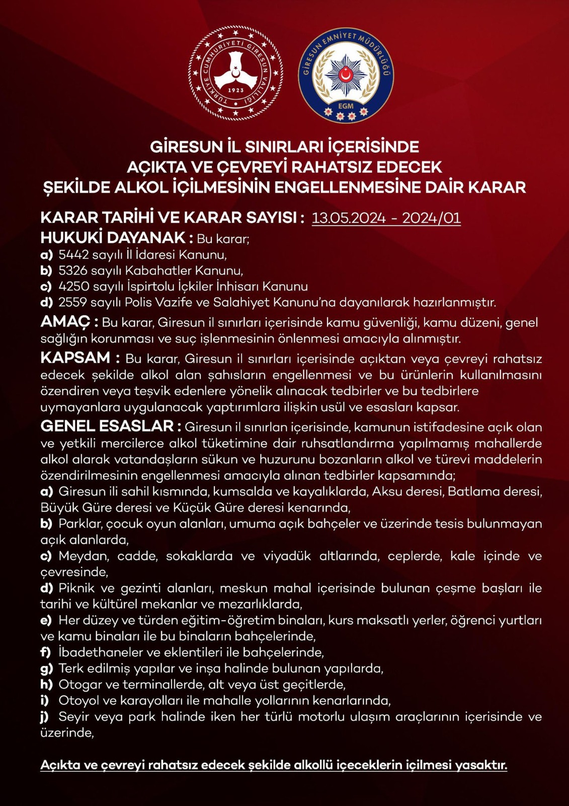 Giresun Valiligi Alkol Yasagi Karari Yeni Bakış