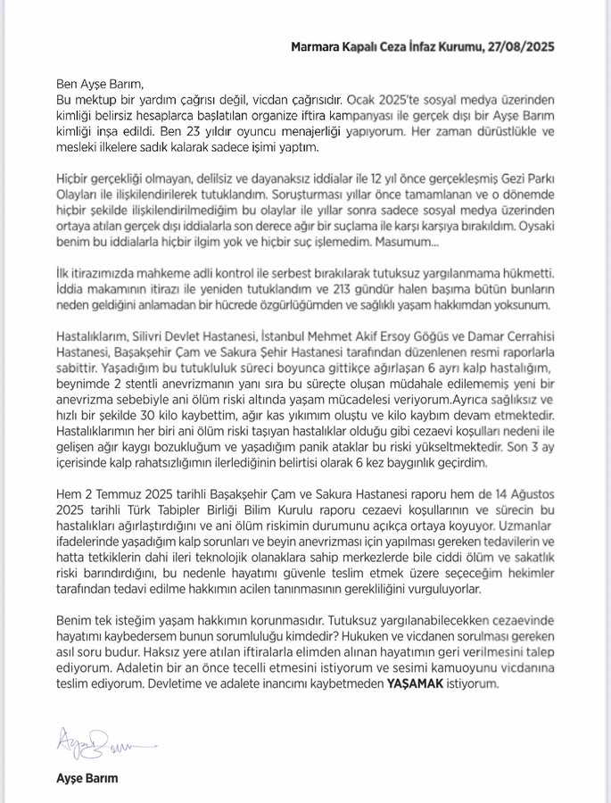 Tutuklu Ayse Barimdan Mektup Devlete Ve Adalete Inancimi Kaybetmeden Yasamak Istiyorum